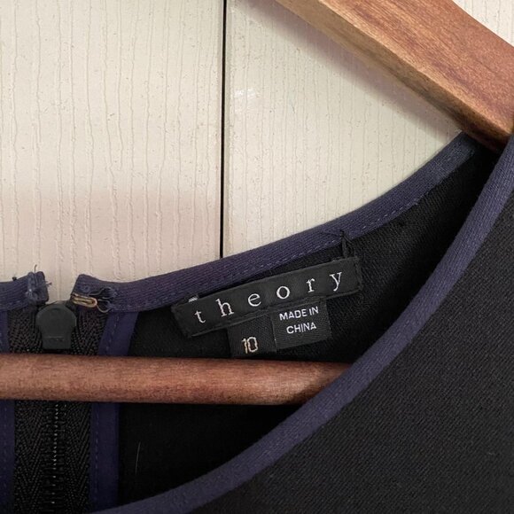 Theory Blue Black Wool Colorblock Sleeveless Career Knee Lenth Nyasha Dress - Picture 2 of 8